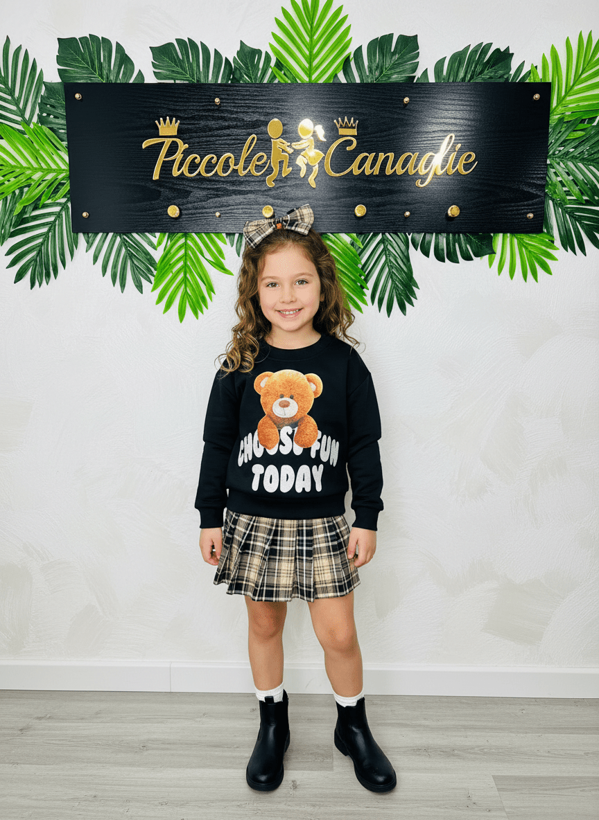 Completo Teddy Nero Felpato - Piccole Canaglie - PC24292