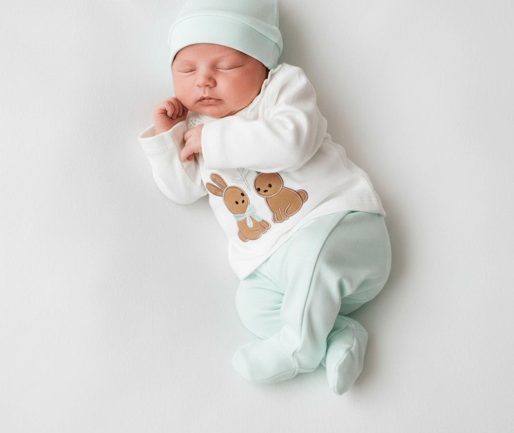 Completo Tutina Con Accessori Cotone Coniglietti Acquamarina - Piccole Canaglie - PC29148