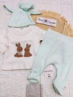 Completo Tutina Con Accessori Cotone Coniglietti Acquamarina - Piccole Canaglie - PC29148
