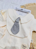 Completo Tutina Con Accessori Cotone Cravattino Panna - Piccole Canaglie - PC29158