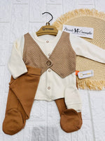 Completo Tutina Con Accessori Cotone Gilet Marroncino - Piccole Canaglie - PC29160