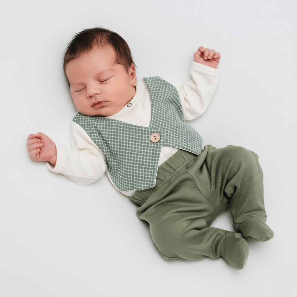 Completo Tutina Con Accessori Cotone Gilet Verde - Piccole Canaglie - PC29161