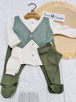 Completo Tutina Con Accessori Cotone Gilet Verde - Piccole Canaglie - PC29161