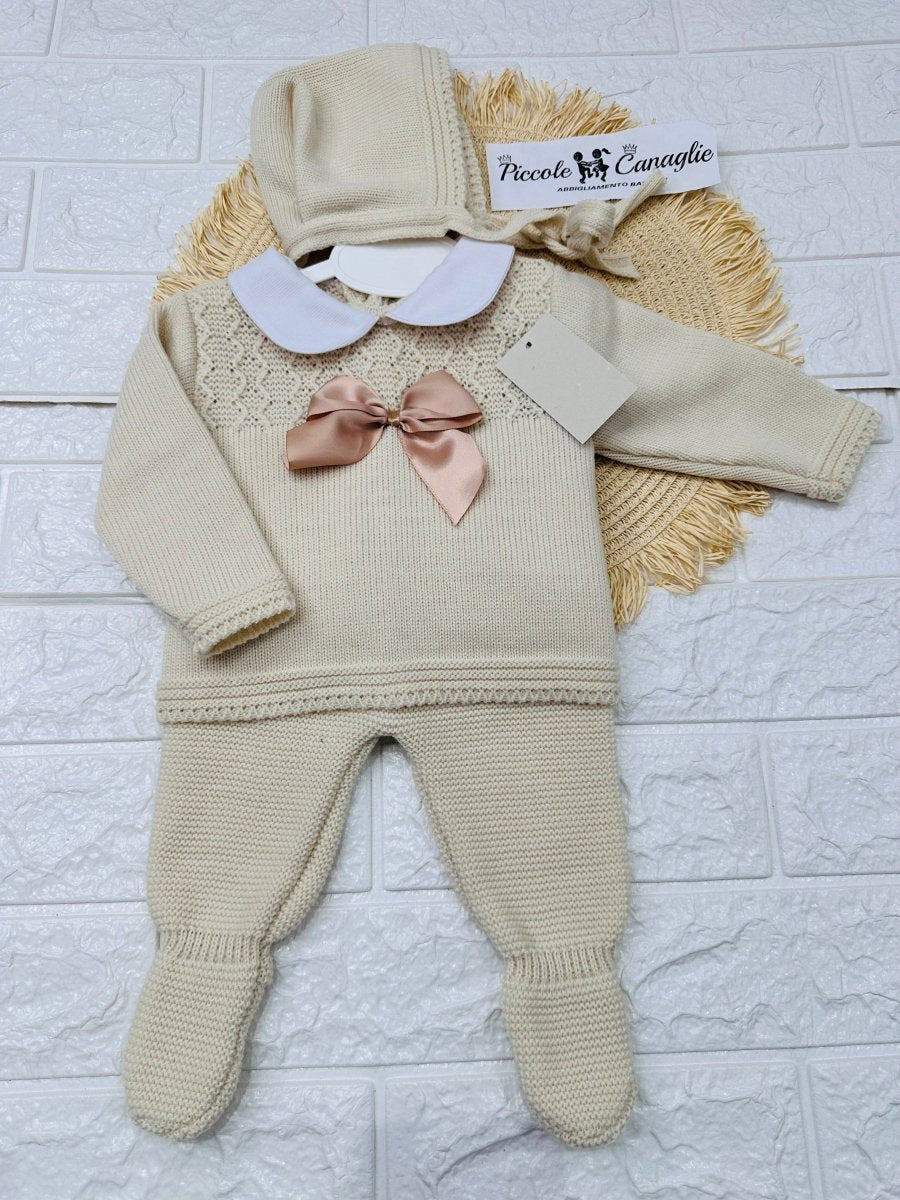 Completo Tutina Misto Lana 1500 Beige Fiocco - Piccole Canaglie - PC28573