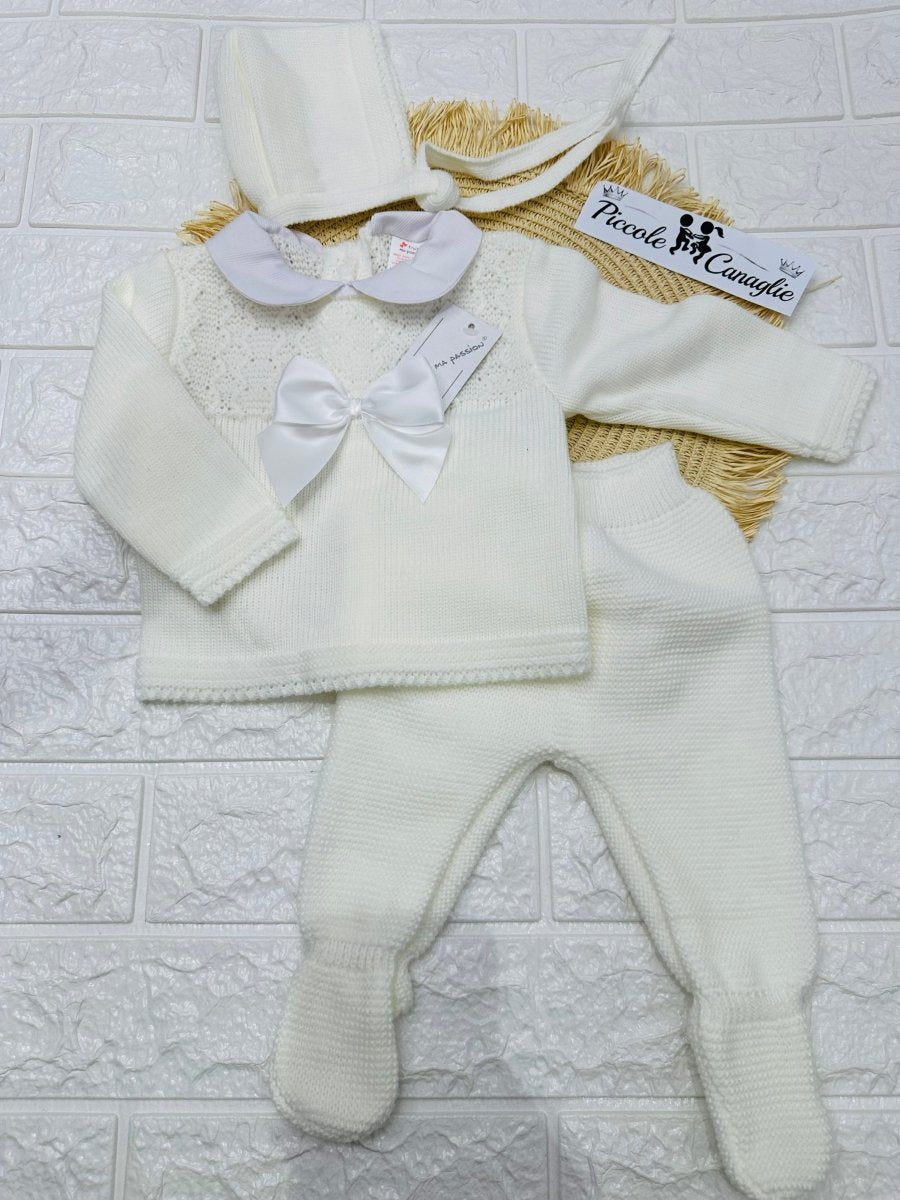 Completo Tutina Misto Lana 1500 panna fiocco - Piccole Canaglie - PC29591