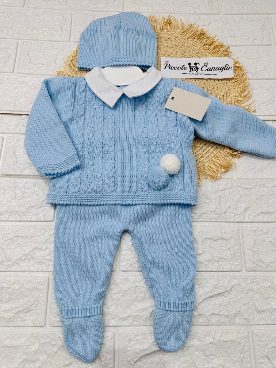 Completo Tutina Misto Lana 1700 Celeste Pon Pon - Piccole Canaglie - PC28570