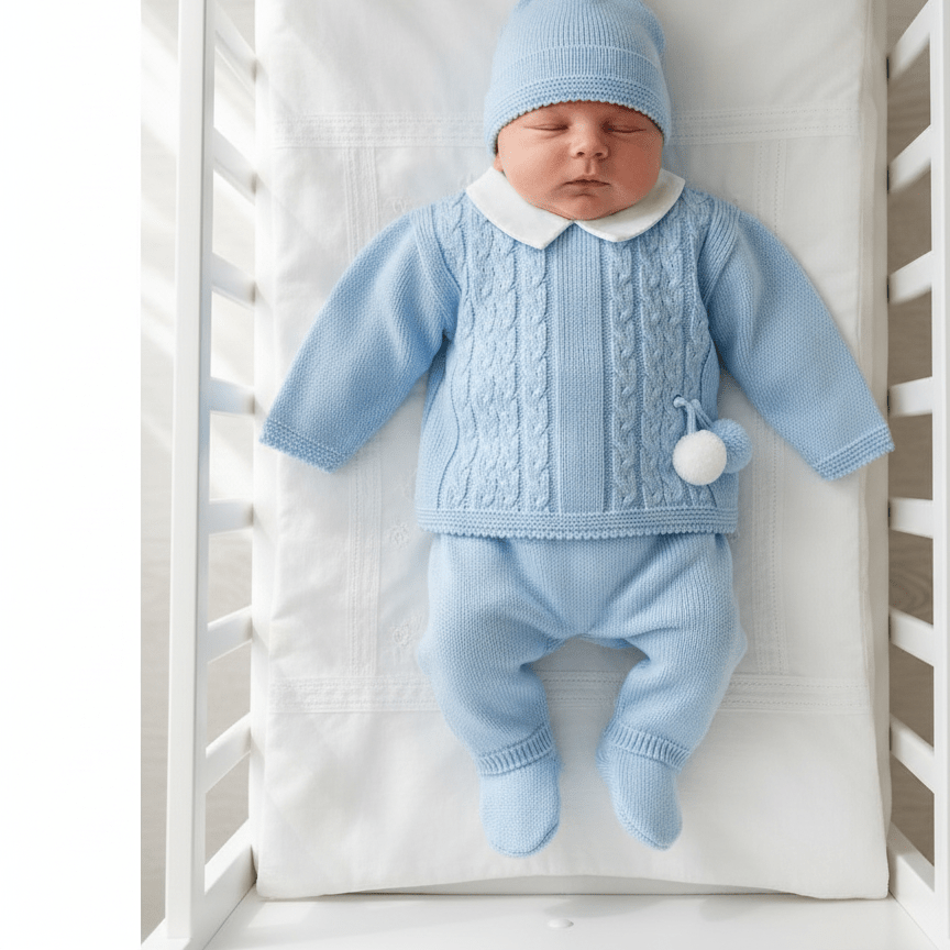 Completo Tutina Misto Lana 1700 Celeste Pon Pon - Piccole Canaglie - PC28570