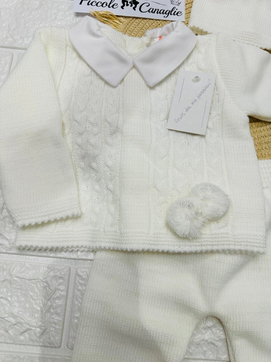 Completo Tutina Misto Lana 1700 panna Pon Pon - Piccole Canaglie - PC29588