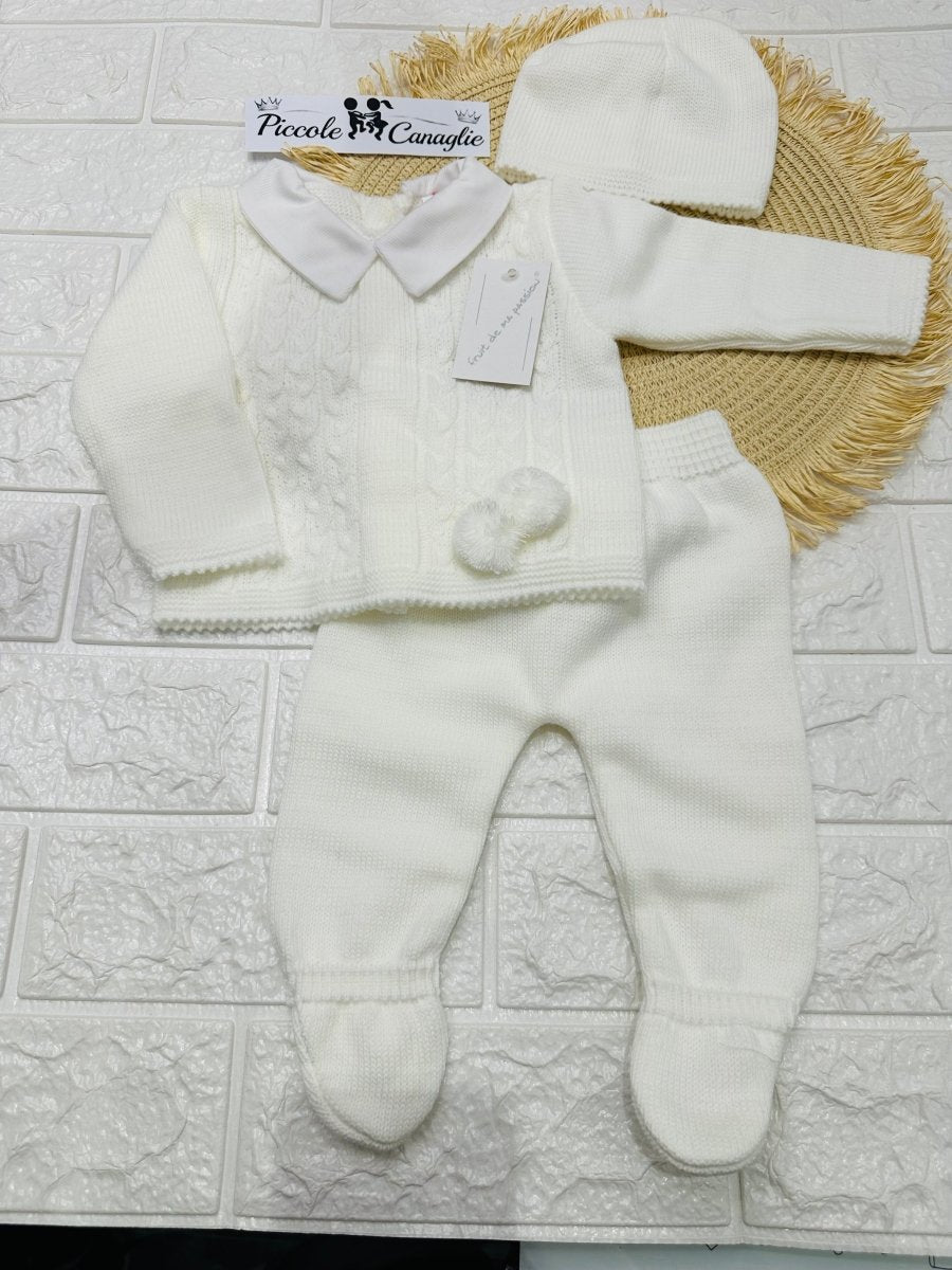 Completo Tutina Misto Lana 1700 panna Pon Pon - Piccole Canaglie - PC29588