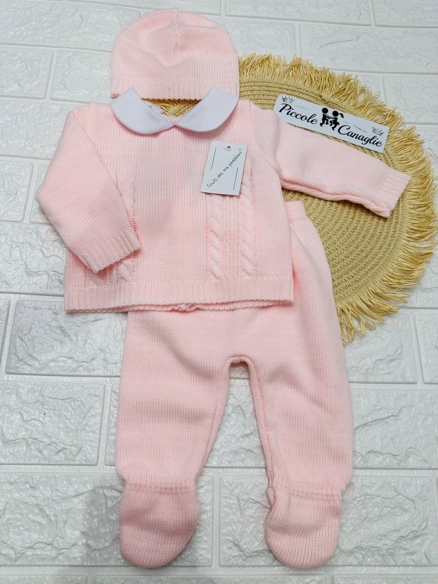 Completo Tutina Misto Lana 1717 rosa Treccine - Piccole Canaglie - PC29590