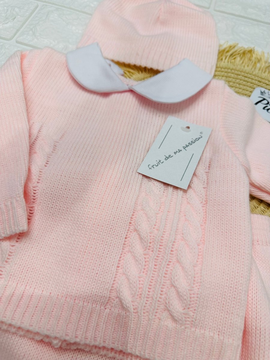 Completo Tutina Misto Lana 1717 rosa Treccine - Piccole Canaglie - PC29590