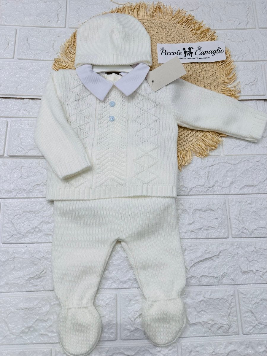 Completo Tutina Misto Lana 1720 Bianca Celeste - Piccole Canaglie - PC28567