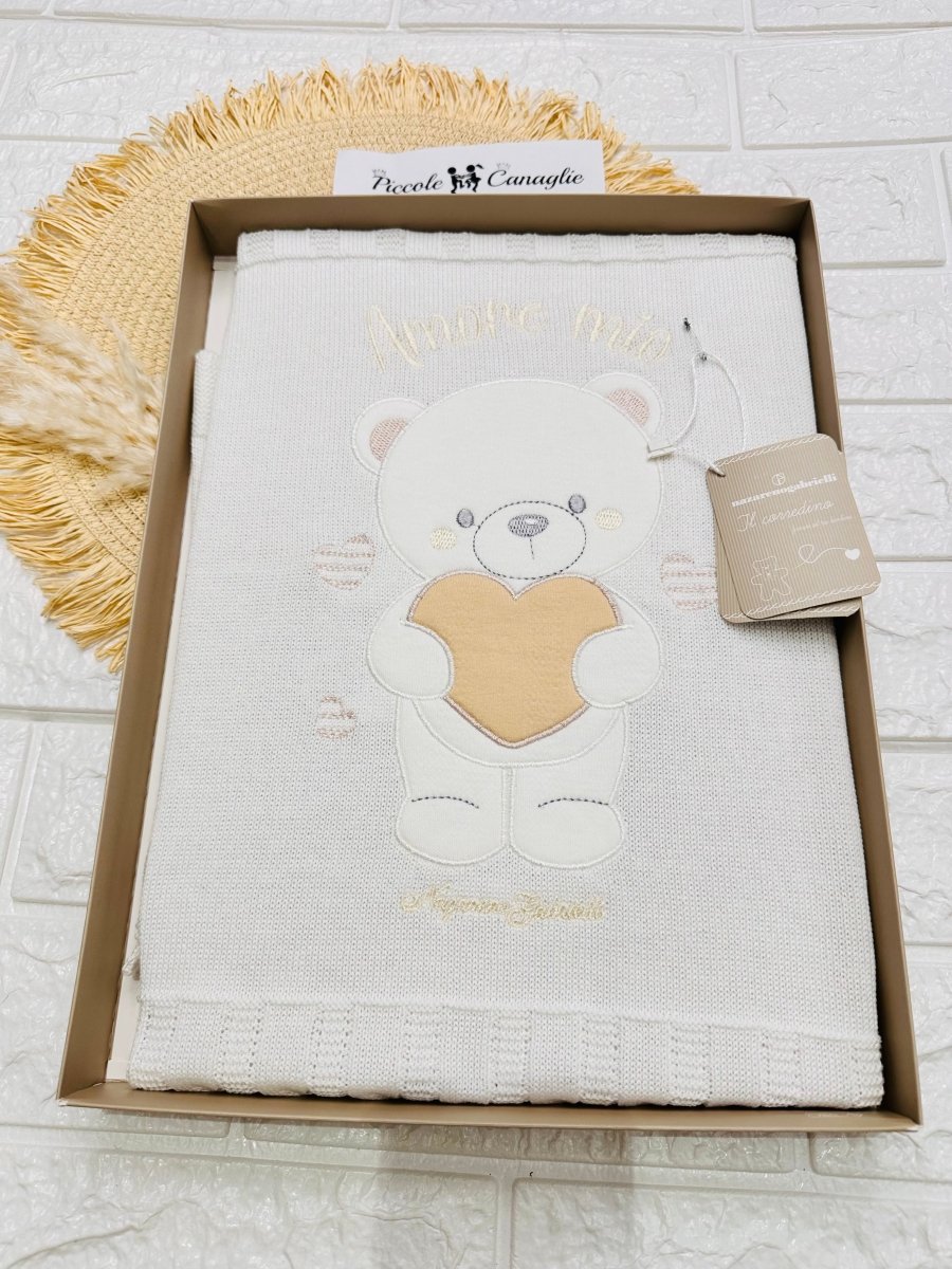 Coperta carrozzina cotone dim 75x95 orso cuore NG492 - Piccole Canaglie - PC26451