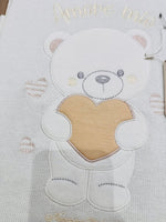 Coperta carrozzina cotone dim 75x95 orso cuore NG492 - Piccole Canaglie - PC26451