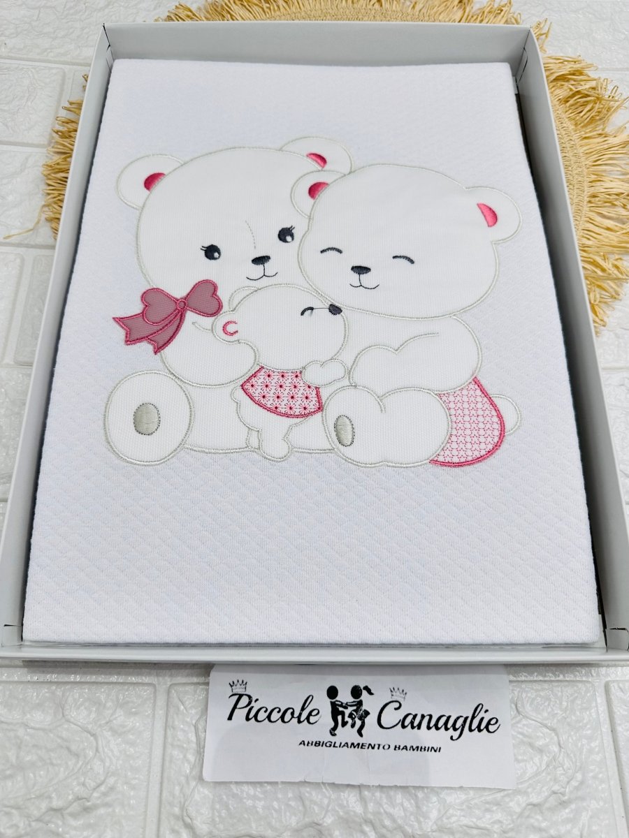 Coperta Cotone Orso Abbracci Dim 75x92 Rosa Antico Ccr009177 - Piccole Canaglie - PC28436