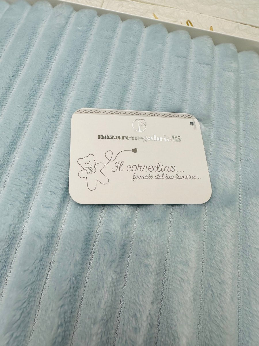 Coperta in pile celeste righe Nazareno Gabrielli NG441 dim 75x100 - Piccole Canaglie - PC29576