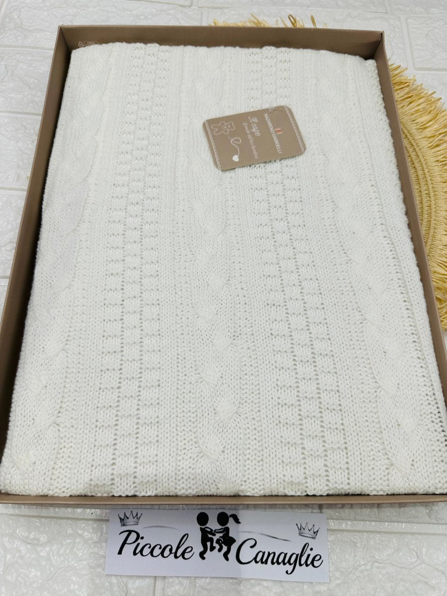 Coperta invernale treccia bianca Nazareno Gabrielli NG471 Dis2 dim 75x95 - Piccole Canaglie - PC29572