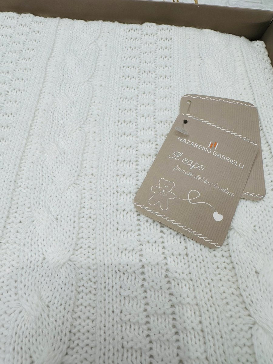 Coperta invernale treccia bianca Nazareno Gabrielli NG471 Dis2 dim 75x95 - Piccole Canaglie - PC29572
