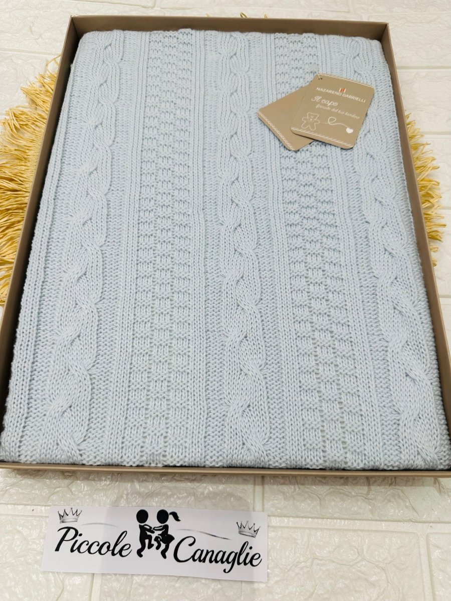 Coperta invernale treccia celeste Nazareno Gabrielli NG471 Dis2 dim 75x95 - Piccole Canaglie - PC29574