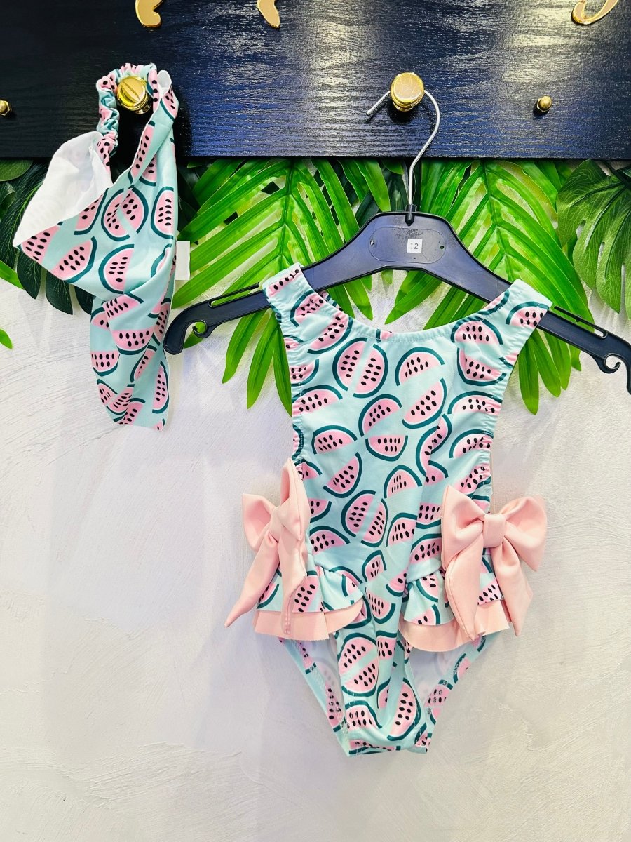 Costume Intero Anguria Aquamarina Con Bandana - Piccole Canaglie - PC29554