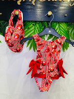 Costume Intero Ciliege Rosso Con Bandana - Piccole Canaglie - PC29549