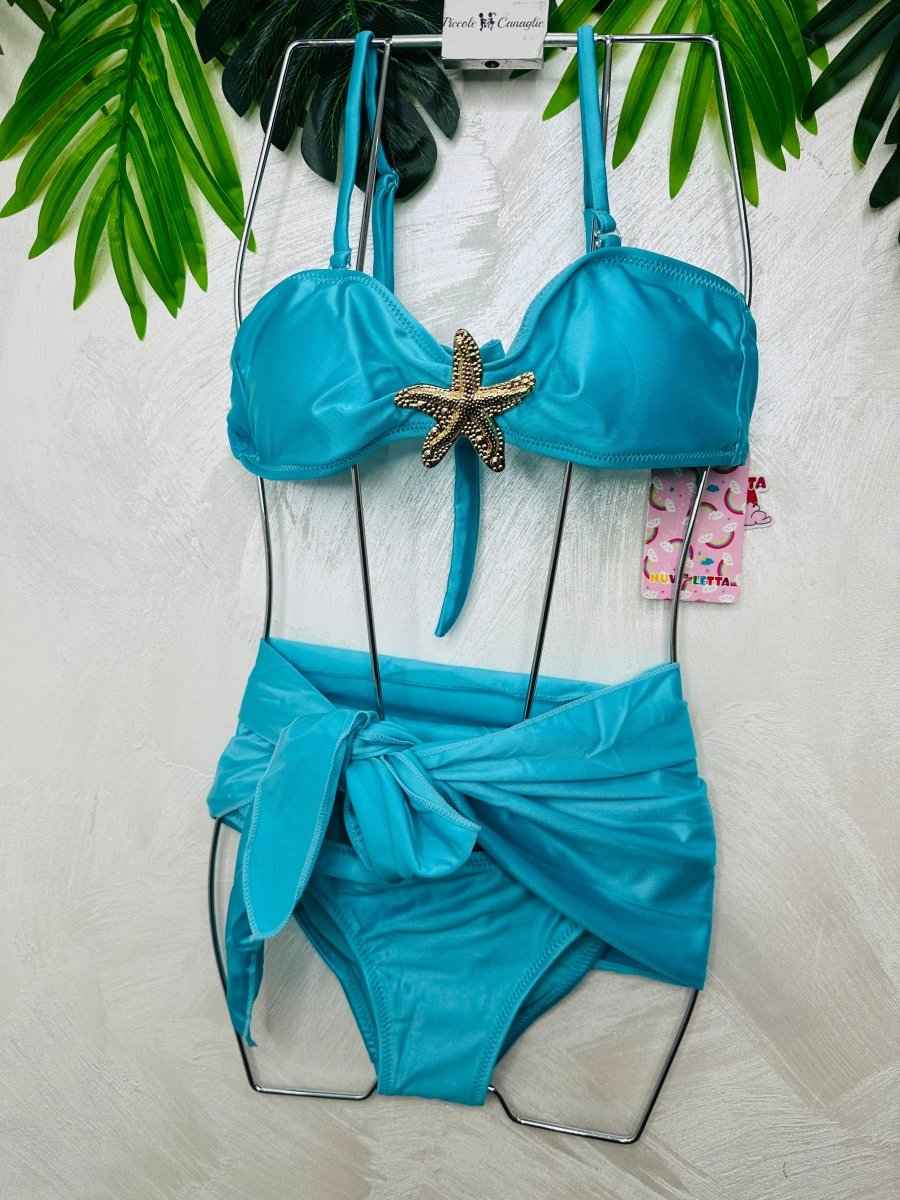 Costume Stella Marina Con Pareo Turchese - Piccole Canaglie - PC28944