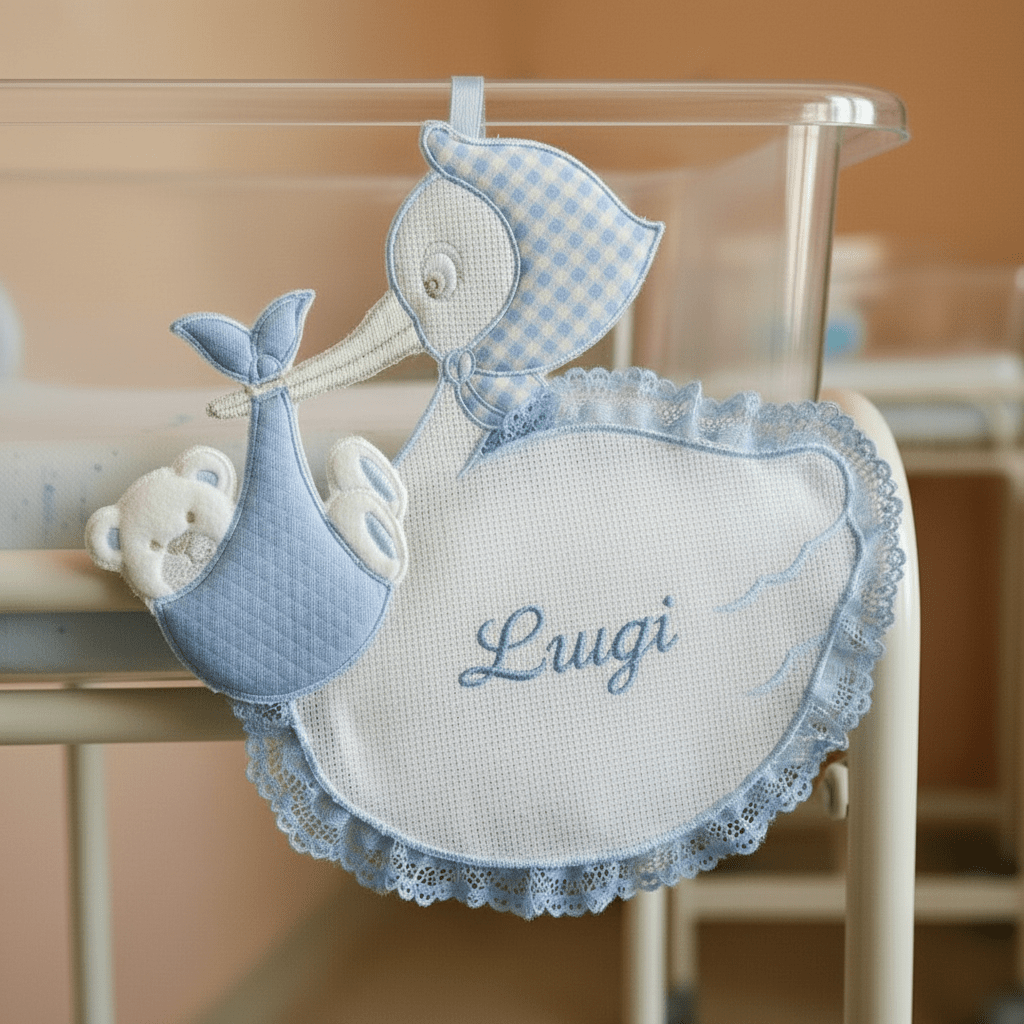 Fiocco nascita cicogna Celeste dim.25x30 - Piccole Canaglie - PC20413