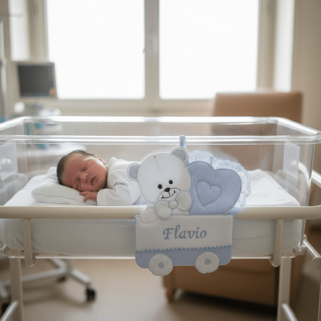 Fiocco nascita orso culla celeste dim 25x30 - Piccole Canaglie - PC21307