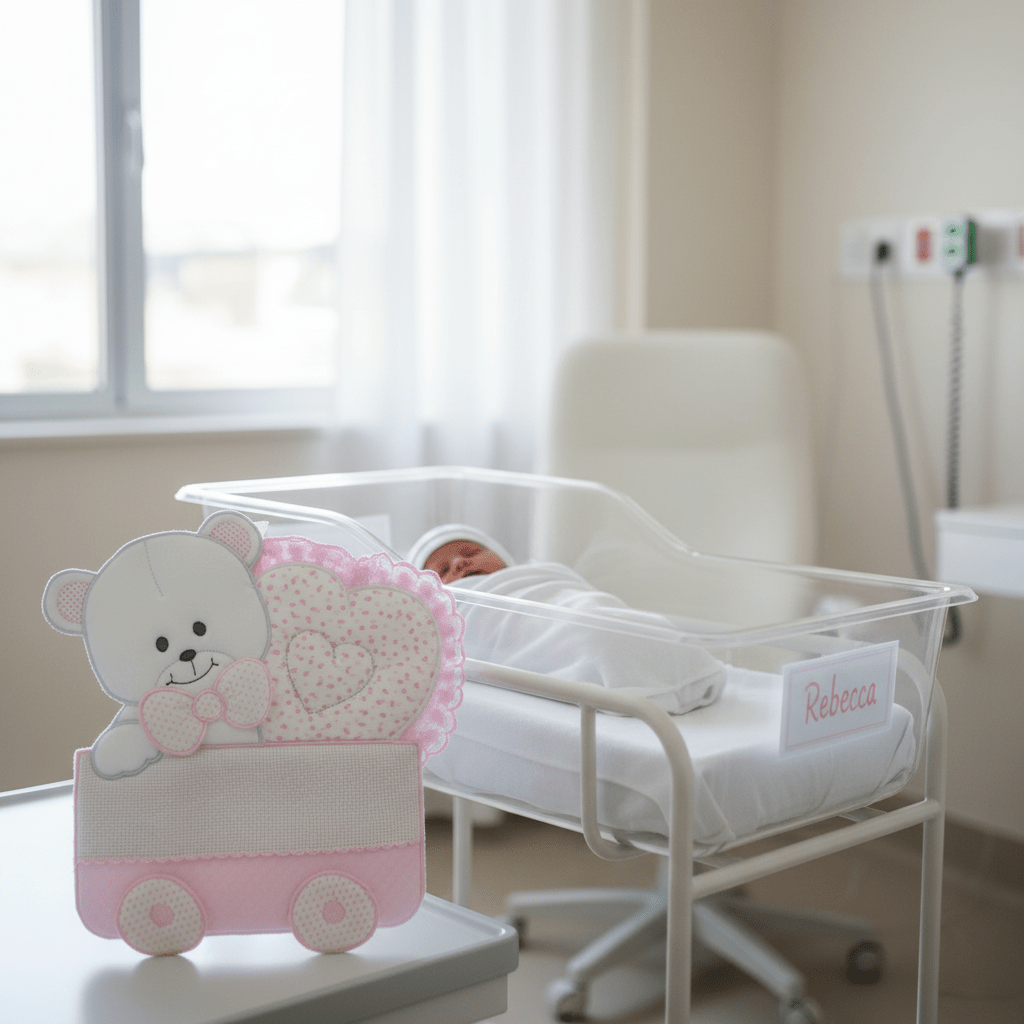 Fiocco nascita Orso culla rosa dim.25x30 - Piccole Canaglie - PC20416