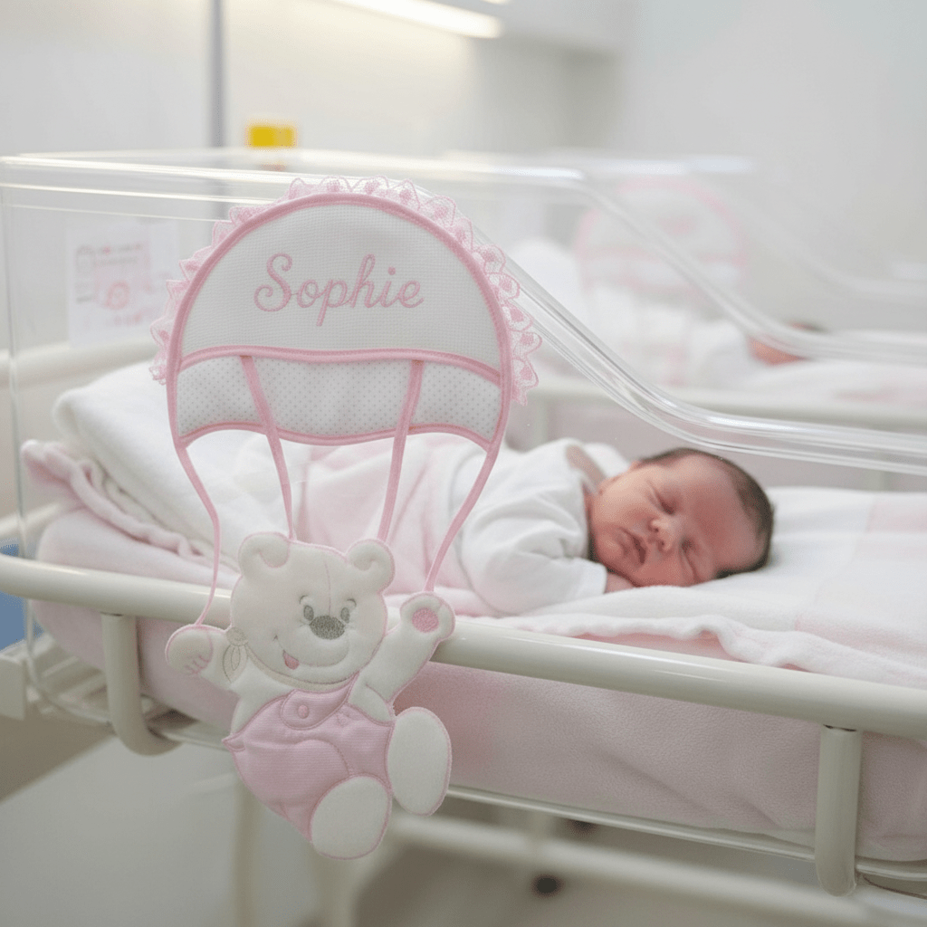 Fiocco nascita Orso mongolfiera rosa dim.25x30 - Piccole Canaglie - PC20418