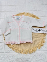Giacchettino In Filo Rosa E Bianco E520 0 - 6 Mesi - Piccole Canaglie - PC28502