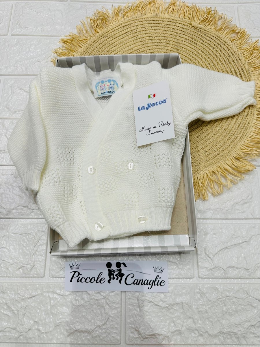 Giacchettino neoanti taglia unica 0-6 mesi tessuto misto lana panna - Piccole Canaglie - PC29587