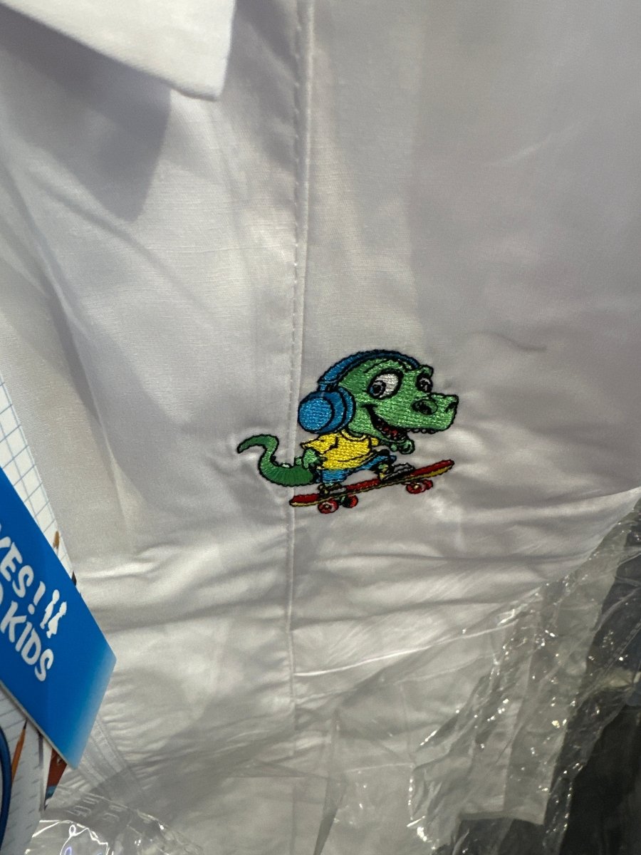 Grembiule Bianco Dinosauro Skateboard Bm909 Con Cerniera - Piccole Canaglie - PC30065