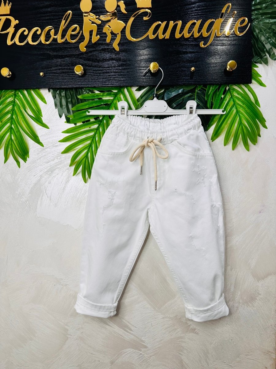 Jeans Bianco Con Elastico In Vita 41304 - Piccole Canaglie - PC26715