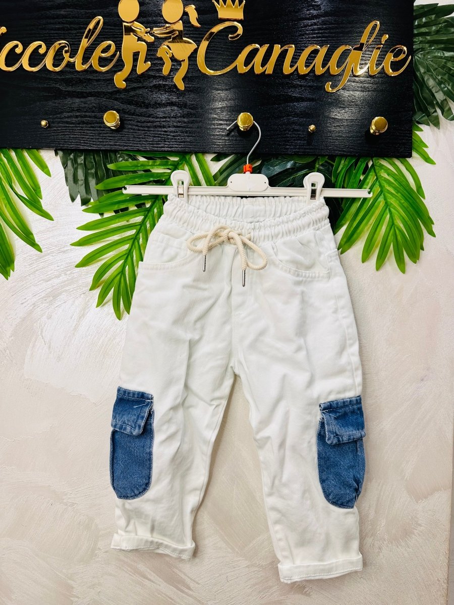 Jeans Bianco Con Tasconi Denim 41397 - Piccole Canaglie - PC26708