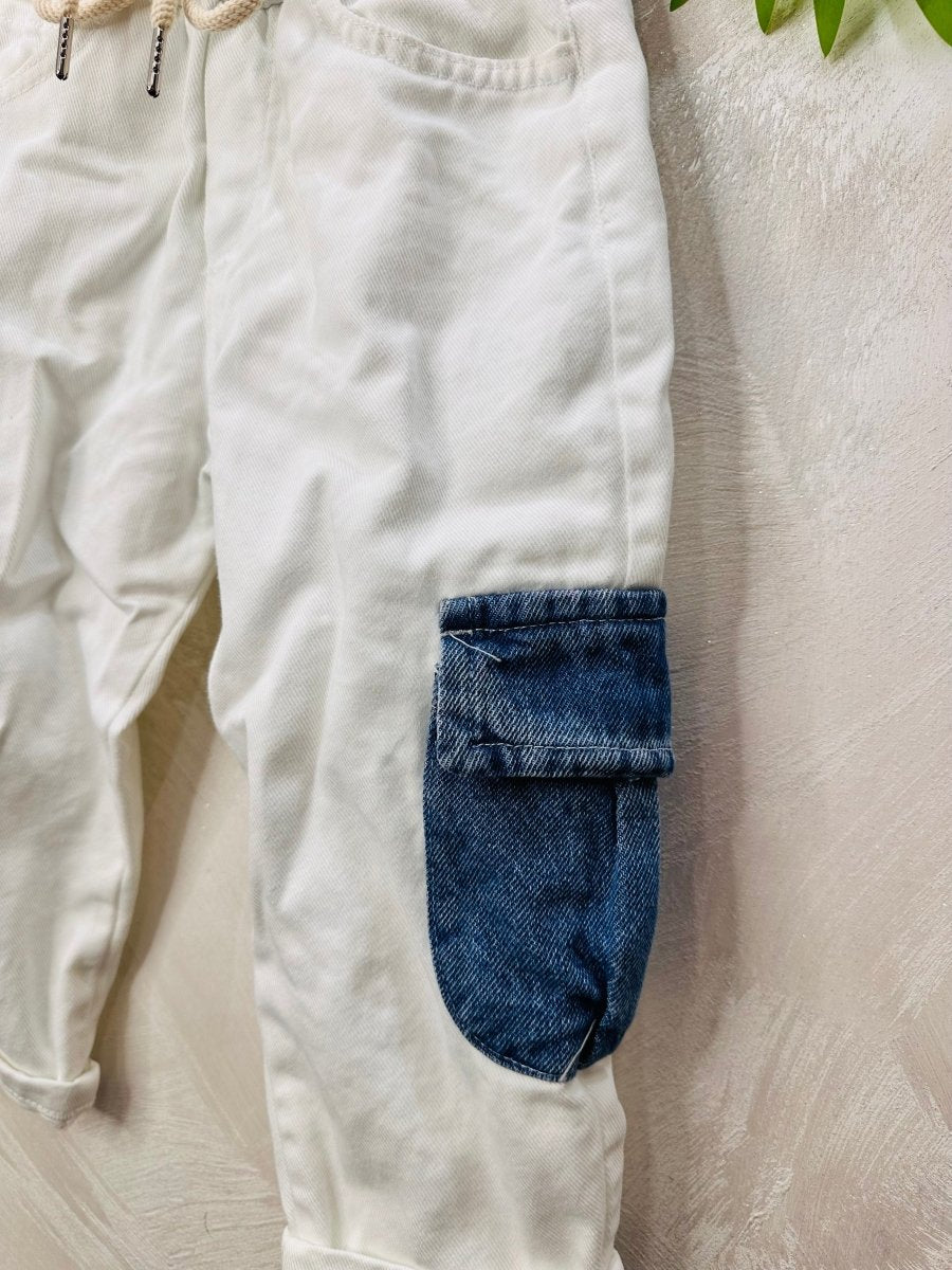 Jeans Bianco Con Tasconi Denim 41397 - Piccole Canaglie - PC26708