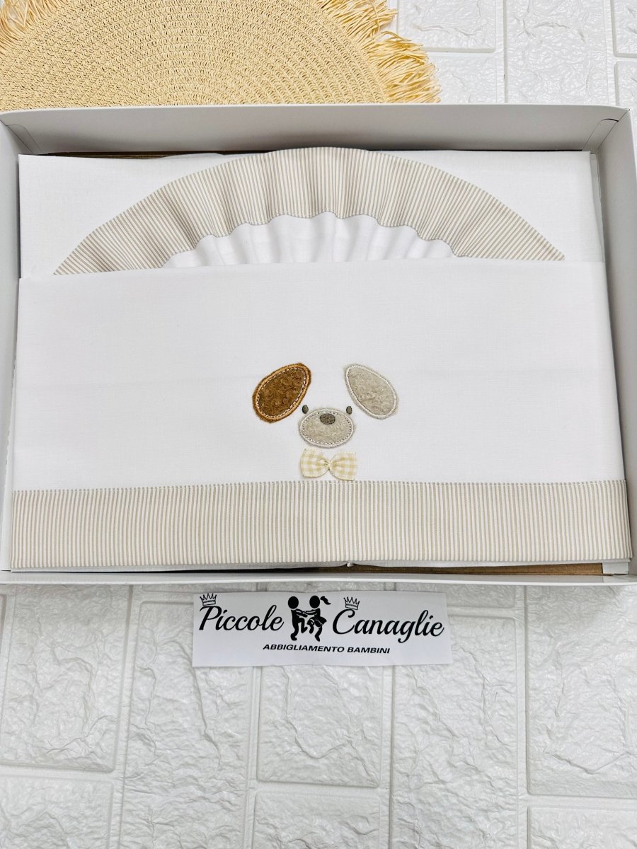 Lenzuola Carrozzina cagnolino tortora LC015 - Piccole Canaglie - PC23758