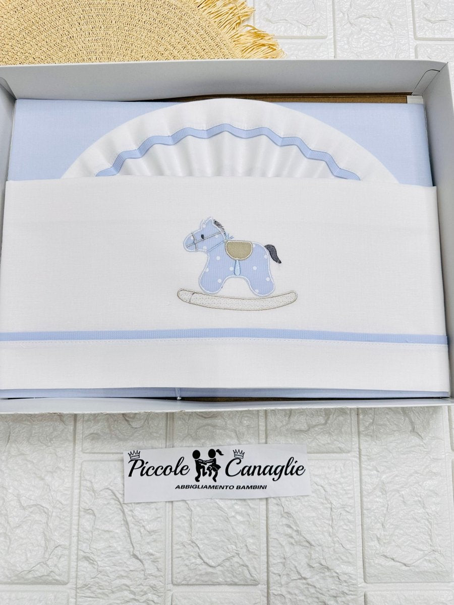 Lenzuola Carrozzina cavallino celeste LC015165 - Piccole Canaglie - PC23759