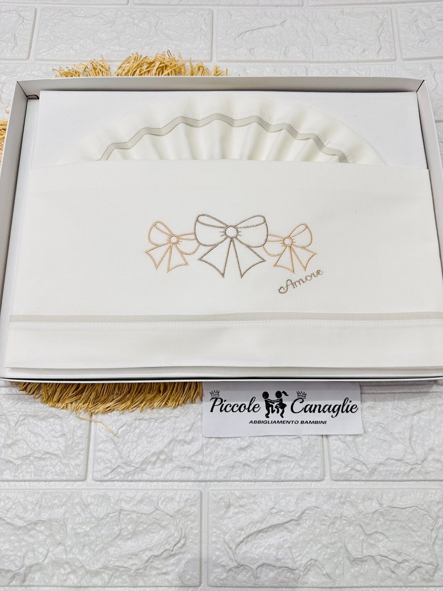 Lenzuola Carrozzina Fiocchi Amore Beige Art Lc015168 - Piccole Canaglie - PC28480