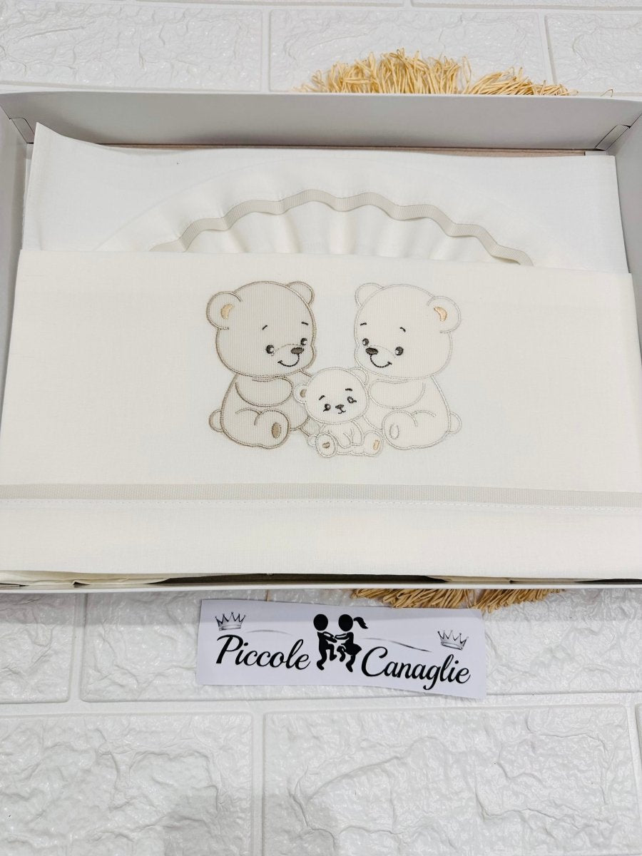 Lenzuola carrozzina orsetto tenerissimi tortora LC015184 - Piccole Canaglie - PC29985