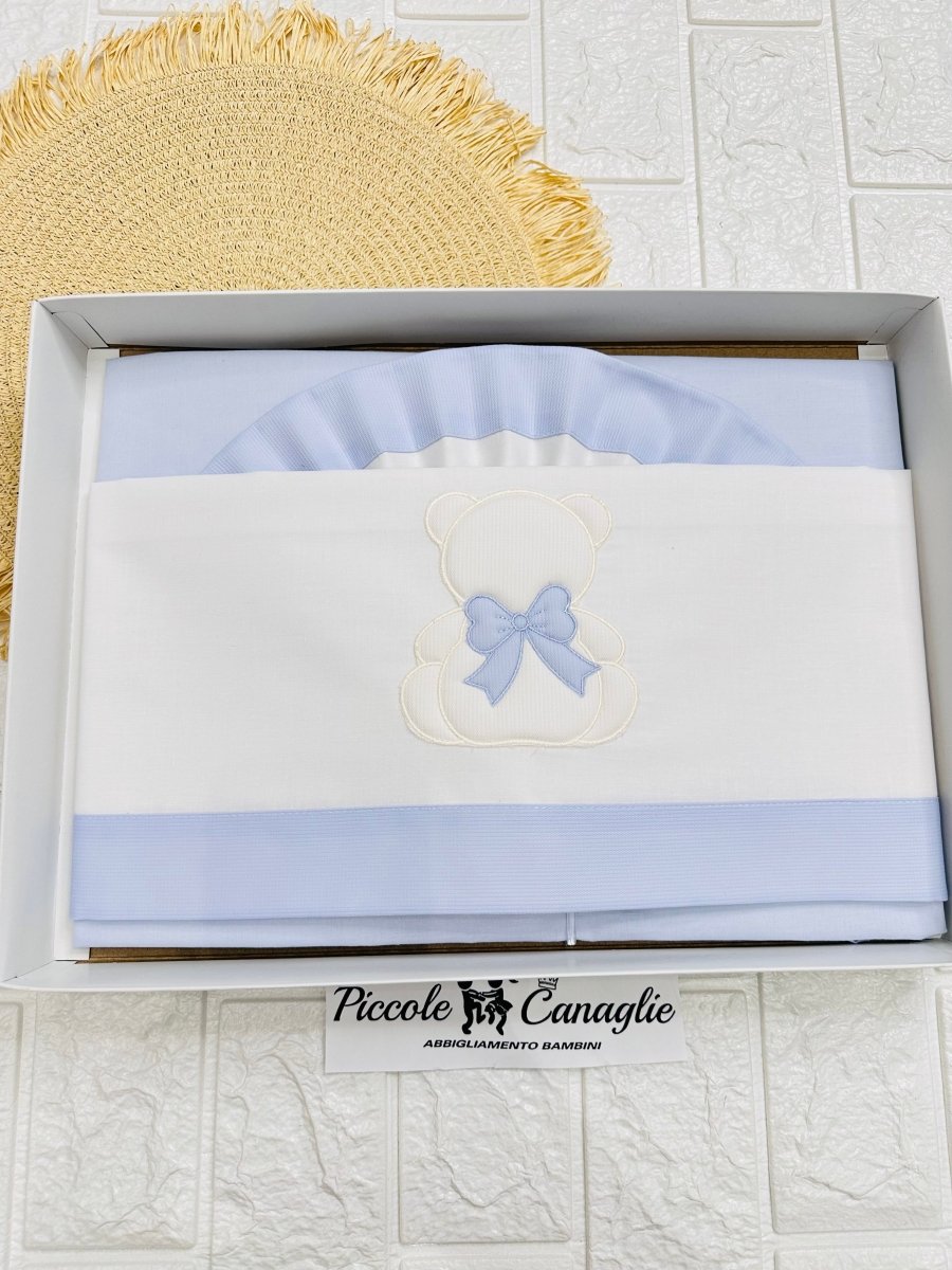 Lenzuola carrozzina Orso Fiocco celeste LC015166 - Piccole Canaglie - PC23760