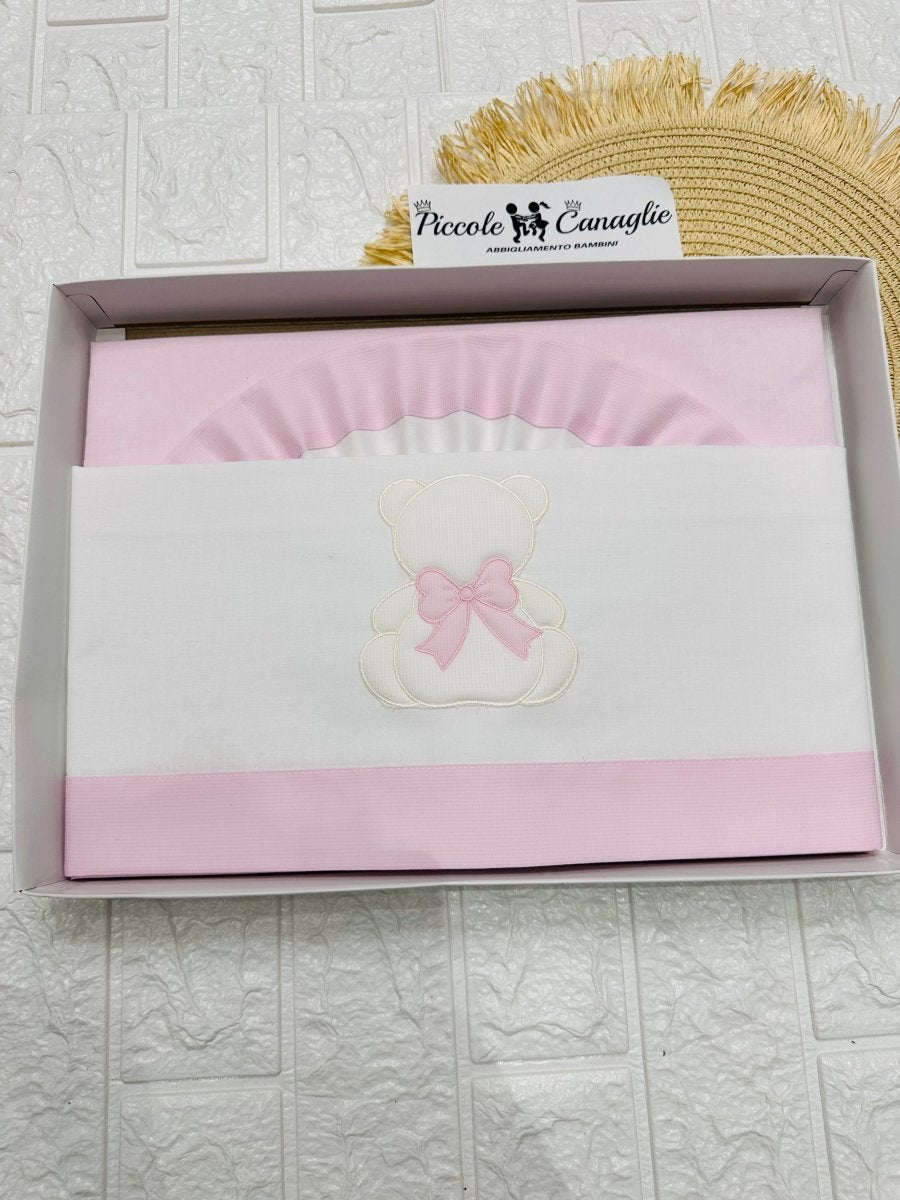 Lenzuola Carrozzina orso fiocco Rosa LC015166 - Piccole Canaglie - PC23283