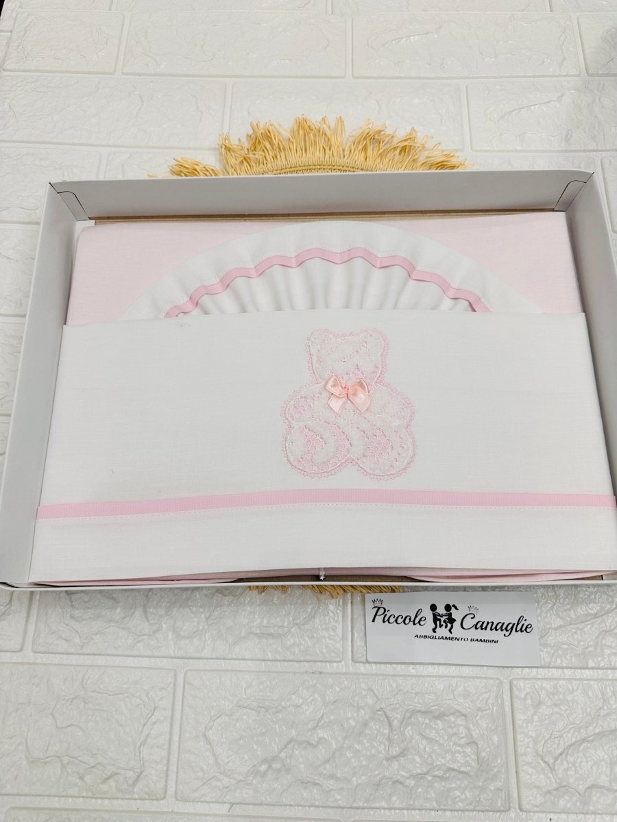 Lenzuola Carrozzina Orso Pizzo Rosa Lc015121 - Piccole Canaglie - PC25891