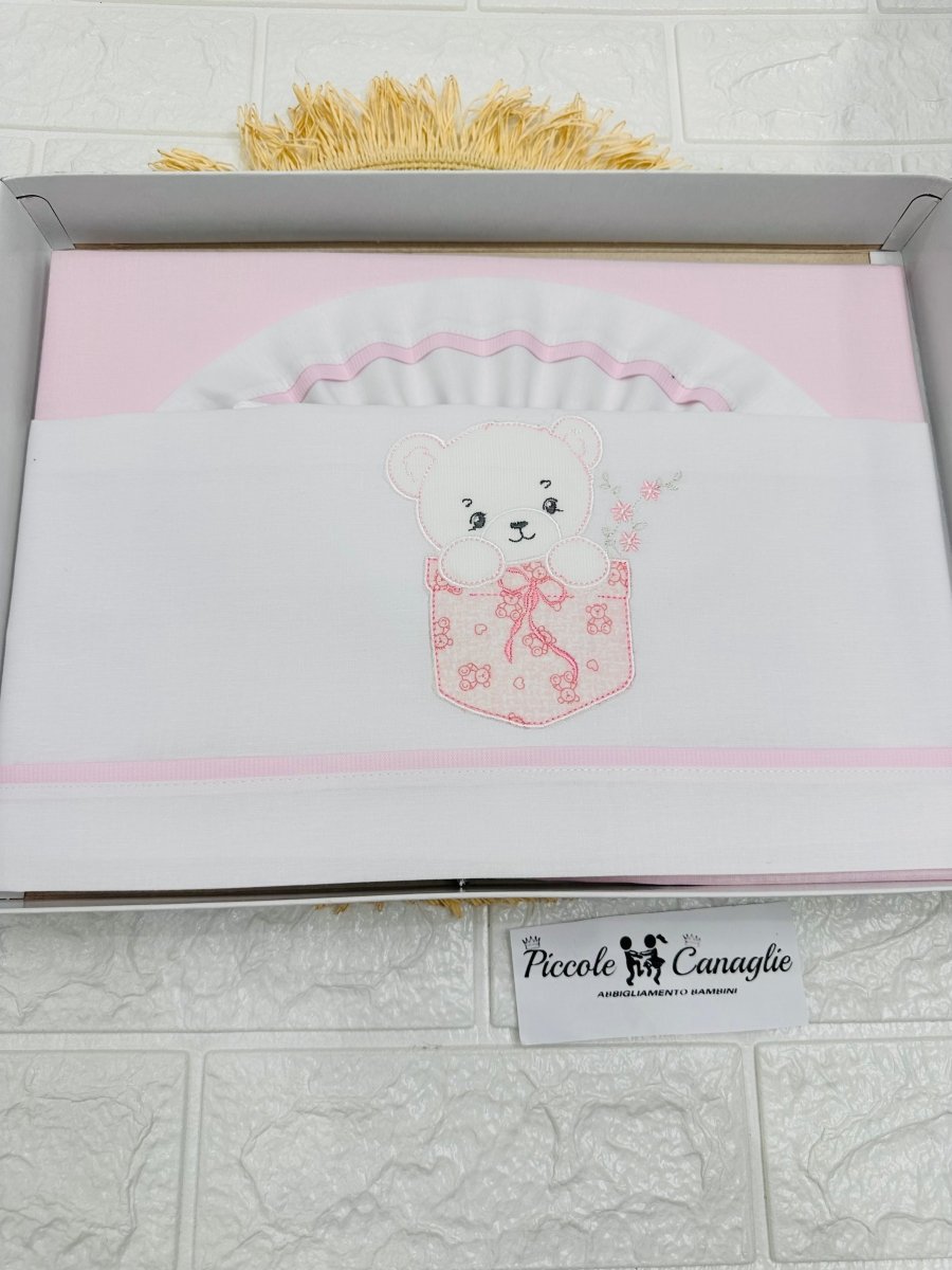 Lenzuola Carrozzina Orso Taschino Rosa Lc015173 - Piccole Canaglie - PC25890