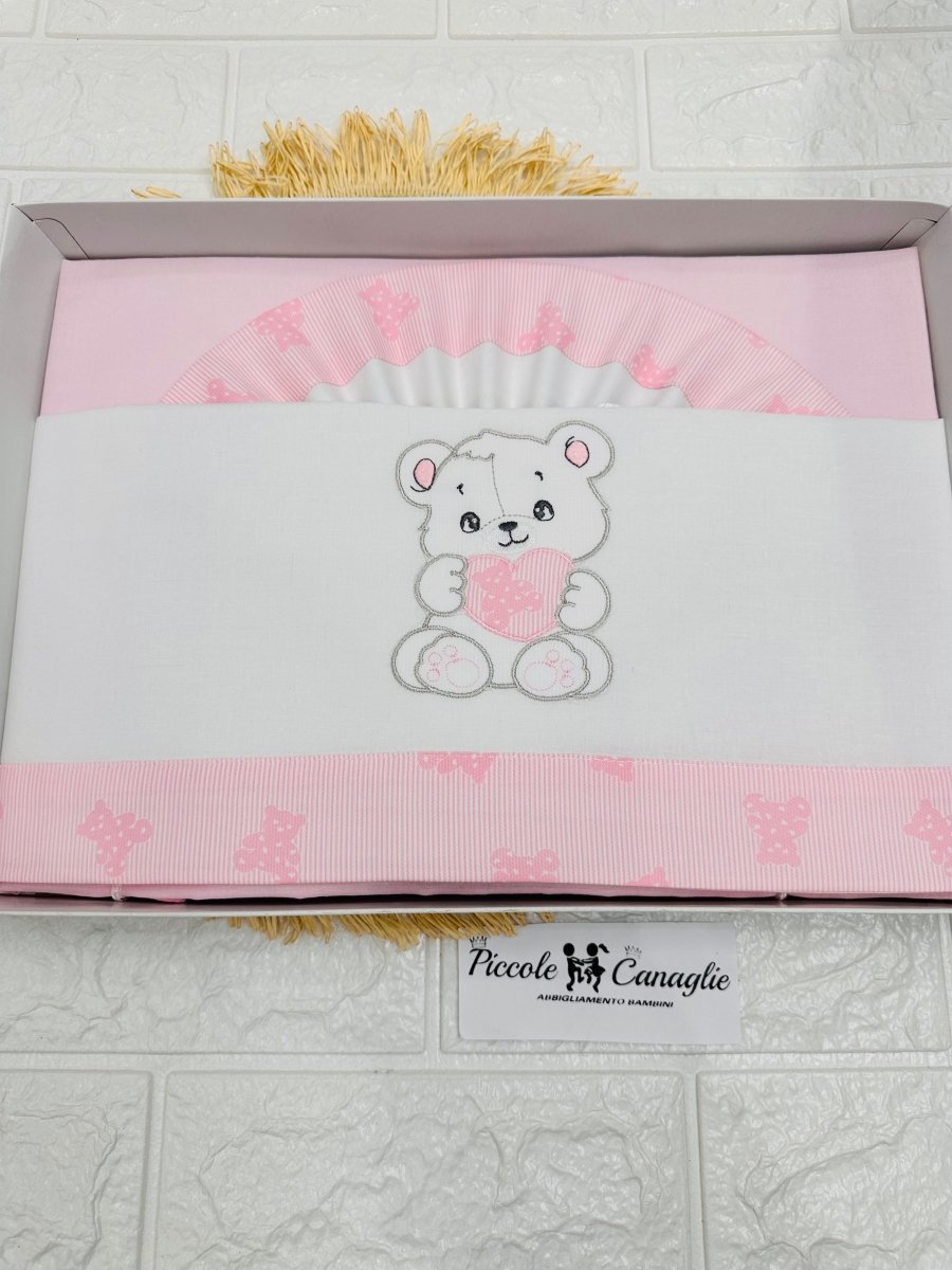 Lenzuola Culla Orso Cuore Rosa Ll018157 - Piccole Canaglie - PC25886