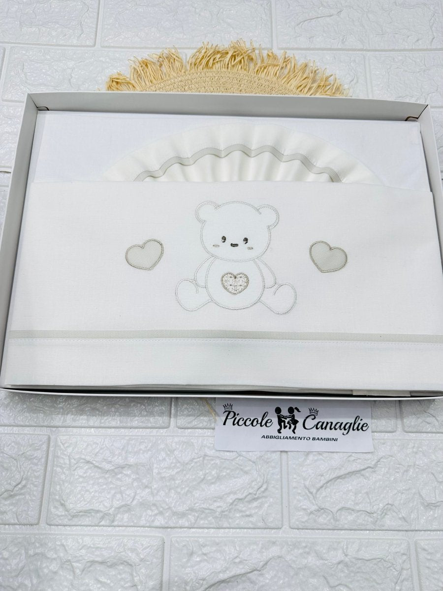 Lenzuola Culla Orso Cuori Beige Ll018176 - Piccole Canaglie - PC28492