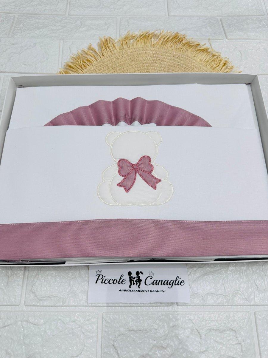 Lenzuola culla rosa antico orso fiocco LL018166 - Piccole Canaglie - PC27874