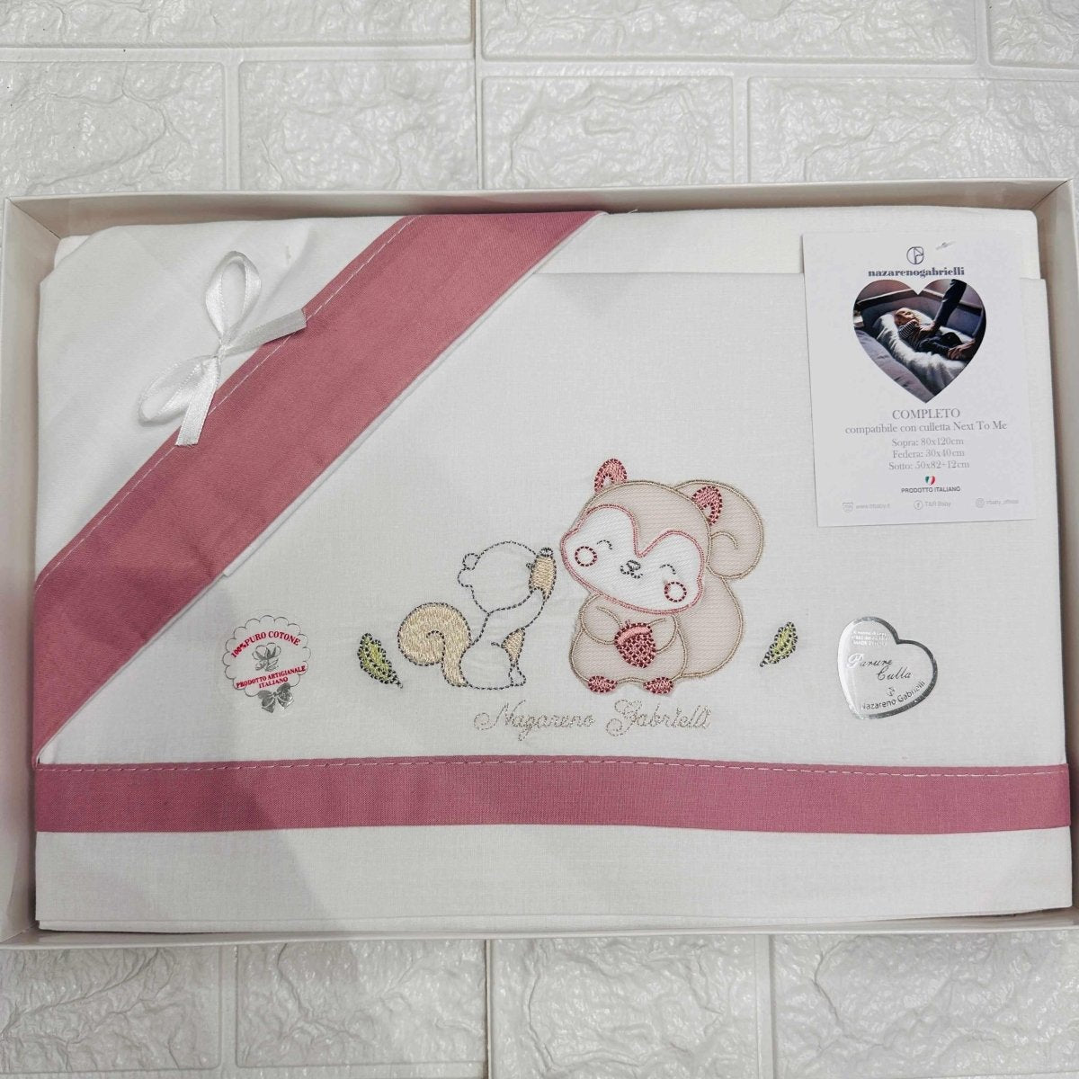 Lenzuola Next to me scoiattolo rosa antico - Piccole Canaglie - PC21319