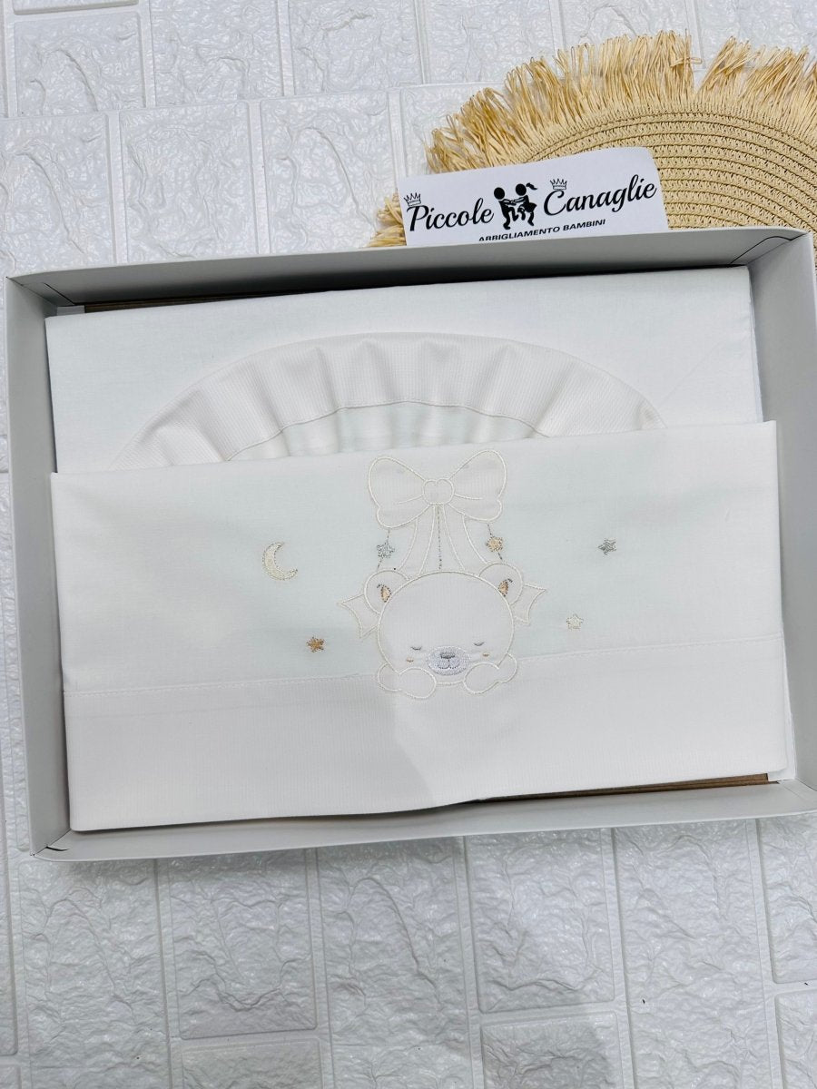 Lenzuola Orso fiocco sopra panna carrozzina L015163 - Piccole Canaglie - PC23282