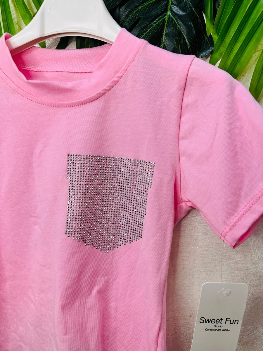 Maglia Cotone Rosa Taschino Brillantini 26063 - Piccole Canaglie - PC26601